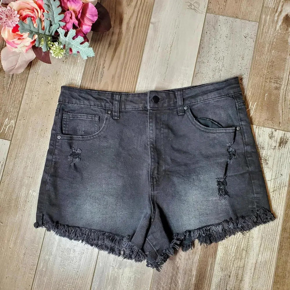 No Boundaries Raw Hem Cutoff Jean Shorts Distressed Black Size 15 Juniors - Picture 8 of 12